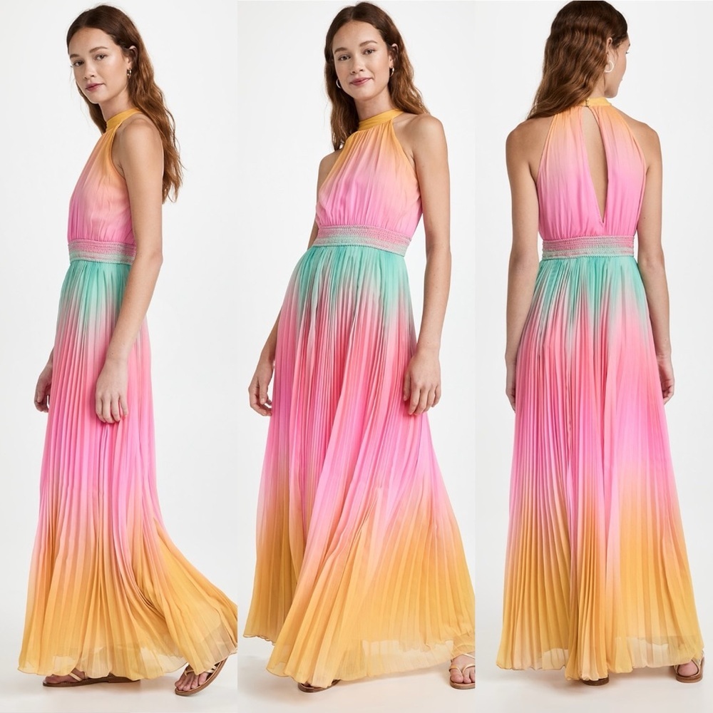 NWT Rococo Sand Zale Chiffon Long Dress - Rainbow Maxi Size Small $439